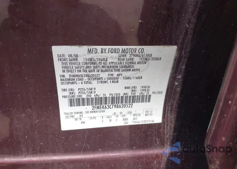 2009 Ford Flex Limited from USA, damaged, VIN 2FMEK63C79BA20522
